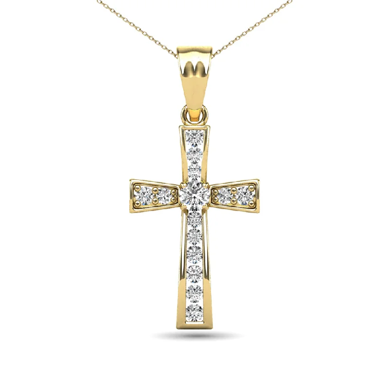 Women’s choker necklace-14K Yellow Gold 1/5 Ct.Tw. Diamond Cross Pendant