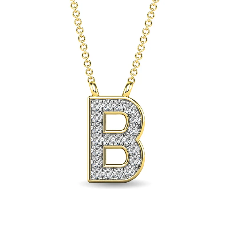 Women’s diamond necklace chain-Diamond 1/20 Ct.Tw. Letter B Pendant in 10K Yellow Gold""