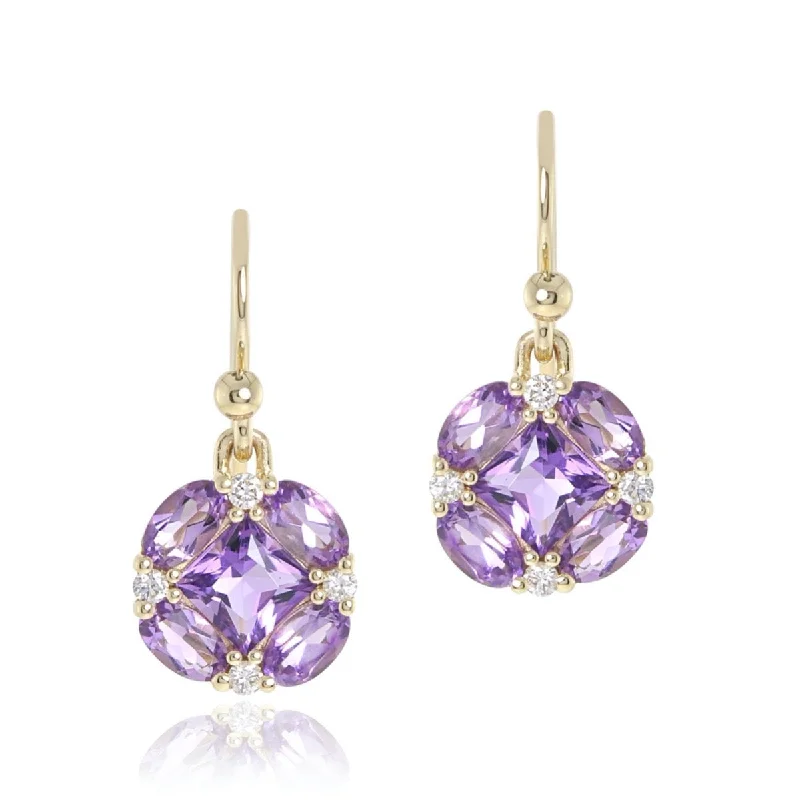 Women’s boho earrings-Quadrille Drop Earrings in Amethyst & Diamonds