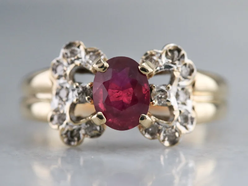 Women’s diamond cluster engagement ring-Vintage Ruby and Diamond Bow Ring