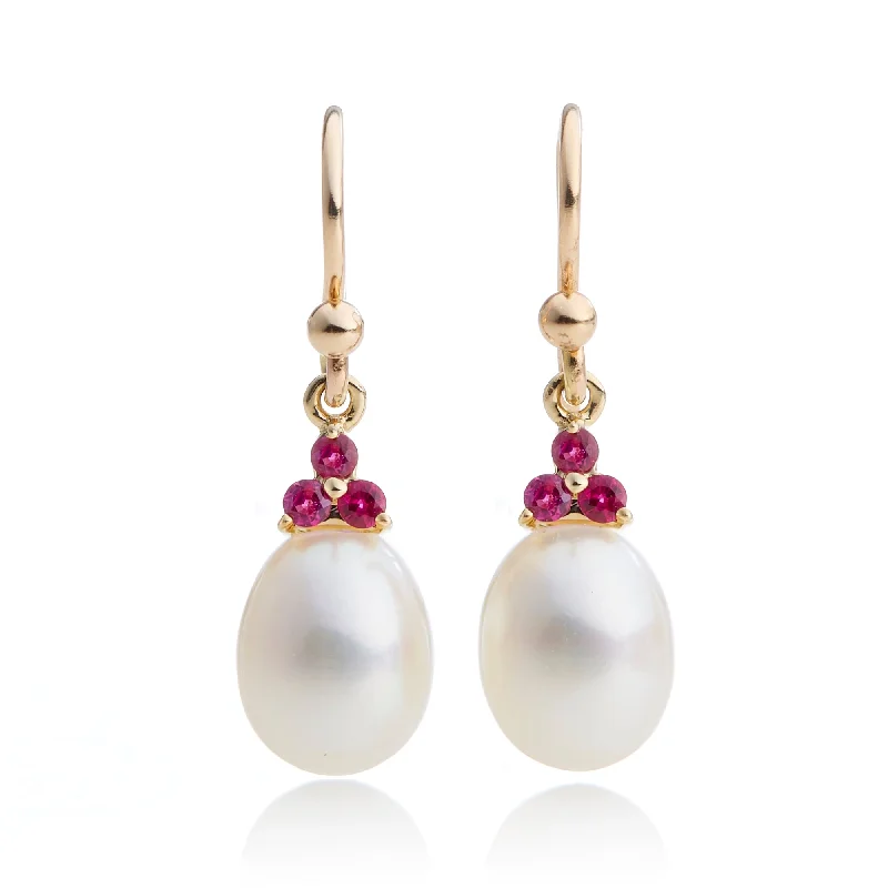 Women’s fashionable earrings-Madison Drop Earrings in Pearls & Rubies