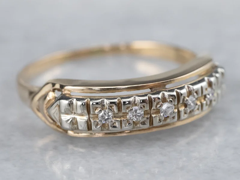 Women’s pave engagement ring-Two Tone Gold Vintage Diamond Band