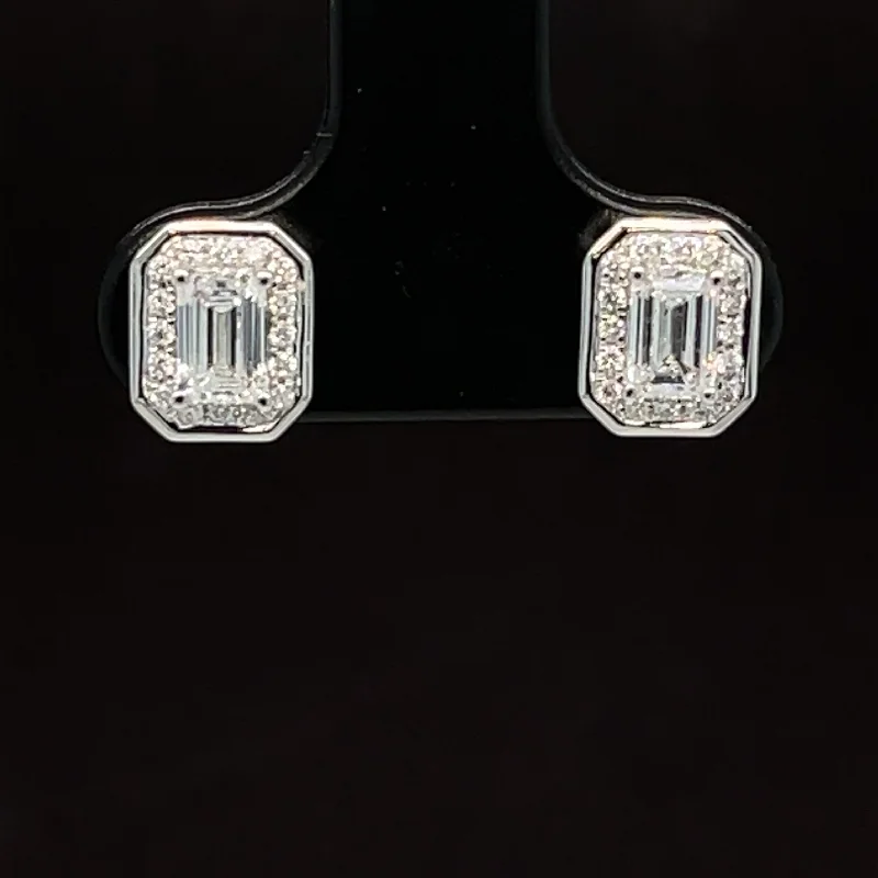 Women’s sapphire stud earrings-Diamond Emerald Cut Geometric Cluster Stud Earrings in 18k White Gold - #587 - ERDIA351986