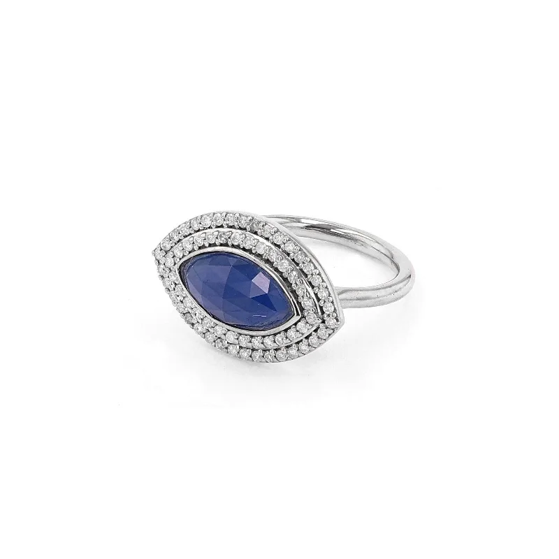 Women’s luxury gemstone engagement ring-Diamond & Sapphire Evil Eye Marquise Ring  R0364-8-S