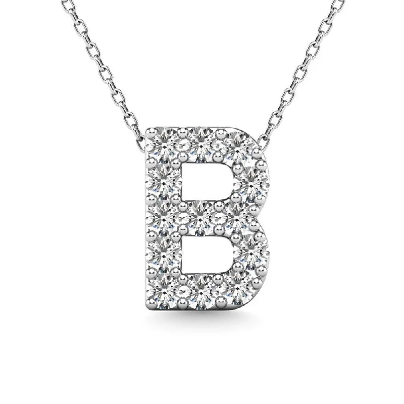 Women’s gemstone chain necklace-Diamond 1/8 Ct.Tw. Letter B Pendant in 14K White Gold"