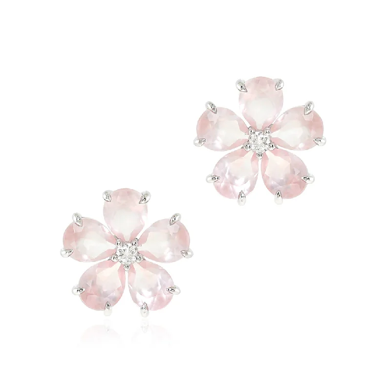 Women’s simple stud earrings-Forget-Me-Not Earrings in Rose Quartz & Diamonds