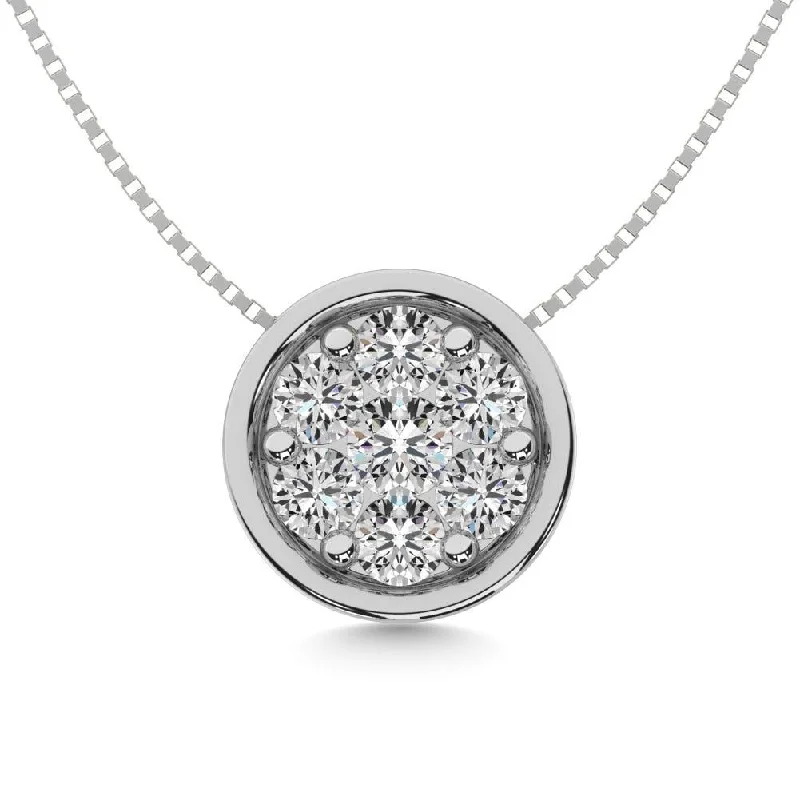 Women’s sapphire necklace-Diamond 1/3 ct tw Round Slider Pendant in 14K White Gold