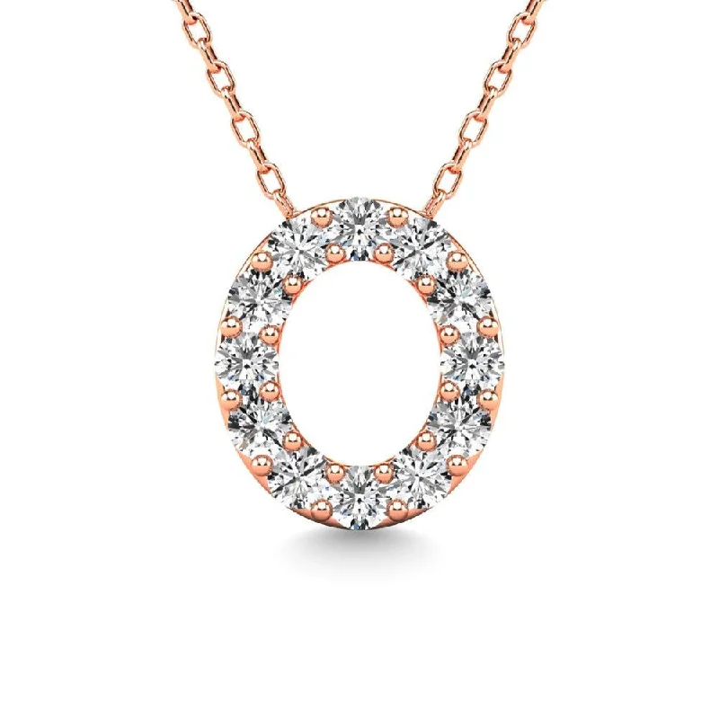 Women’s round pendant necklace-Diamond 1/8 Ct.Tw. Letter O Pendant in 14K Rose Gold"