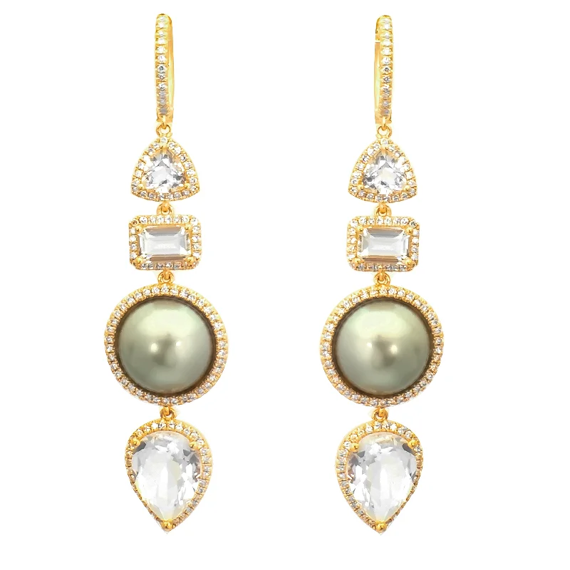 Women’s fine gold earrings-Pearl Topaz Drops