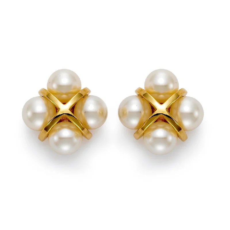 Women’s contemporary earrings-Pearl & Gold Cross Earrings