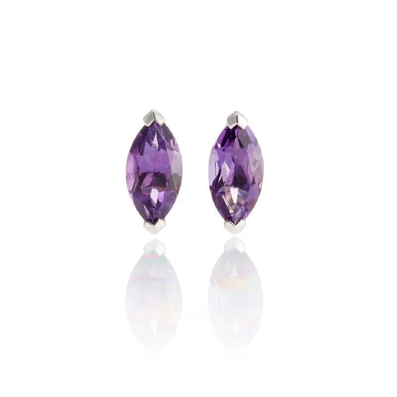 Women’s red gemstone earrings-Amethyst Marquis Stud Earrings