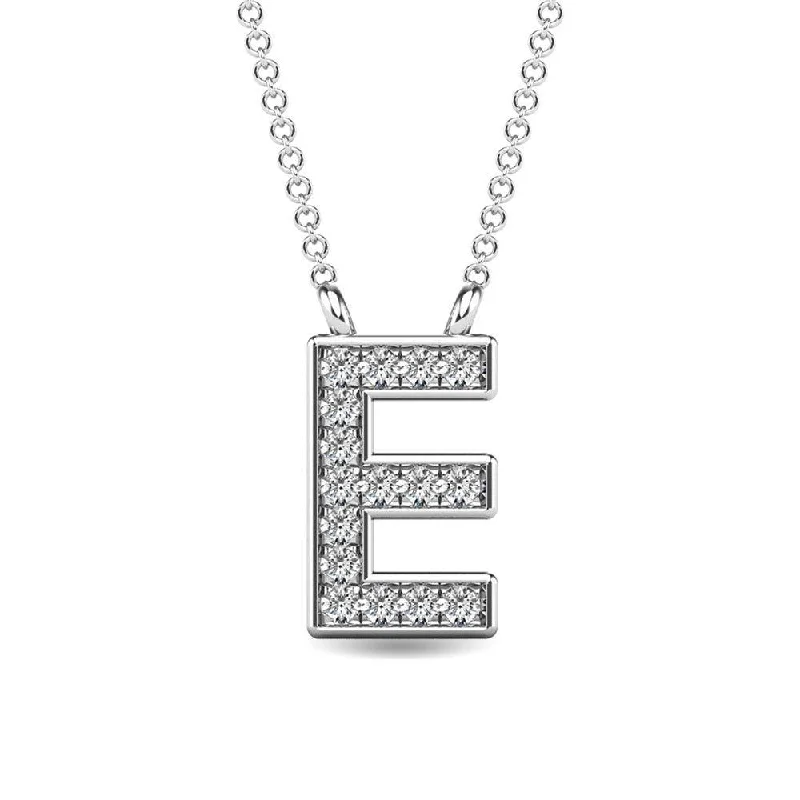 Women’s layered pendant necklace-Diamond 1/20 Ct.Tw. Letter E Pendant in 10K White Gold