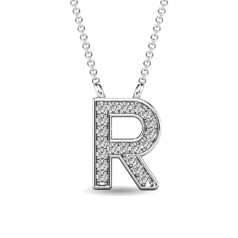 Women’s round pendant necklace-Diamond 1/20 Ct.Tw. Letter R Pendant in 10K White Gold""