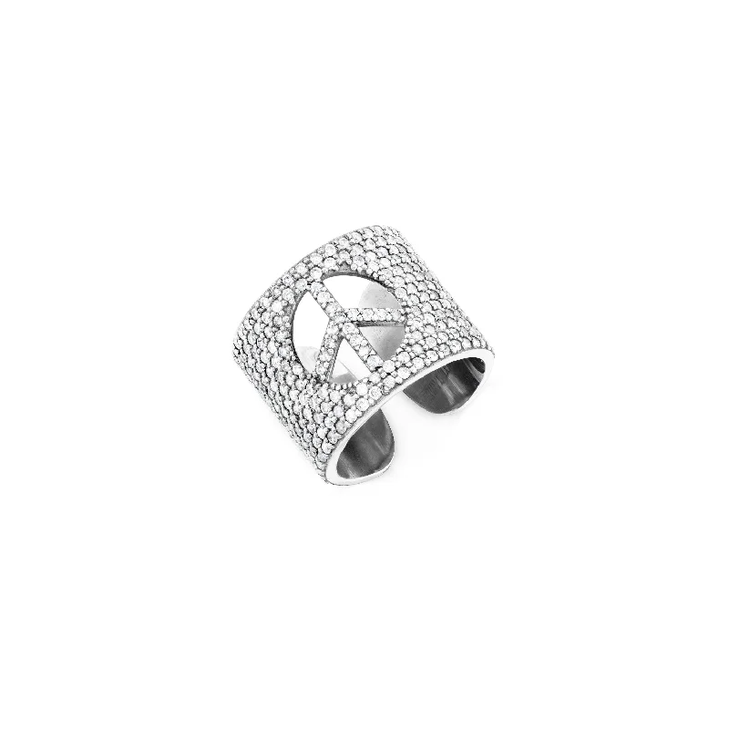 Women’s affordable diamond engagement ring-Diamond Peace Wide Cuff Ring  R0124