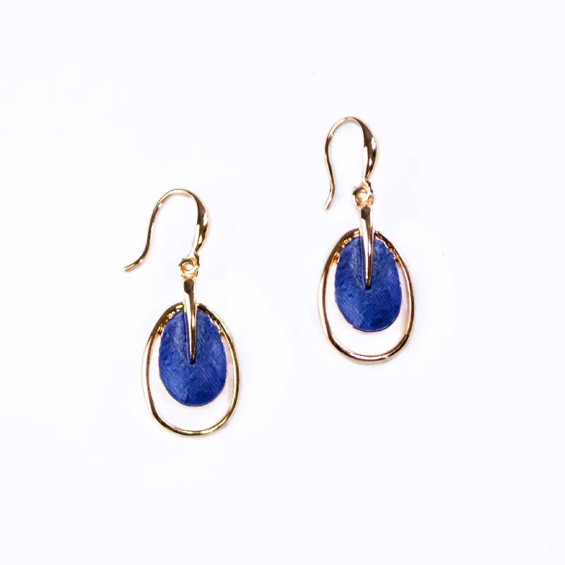 Women’s hoop and stud earrings-Boho Style Double Oval Earrings, Rose Gold & Blue