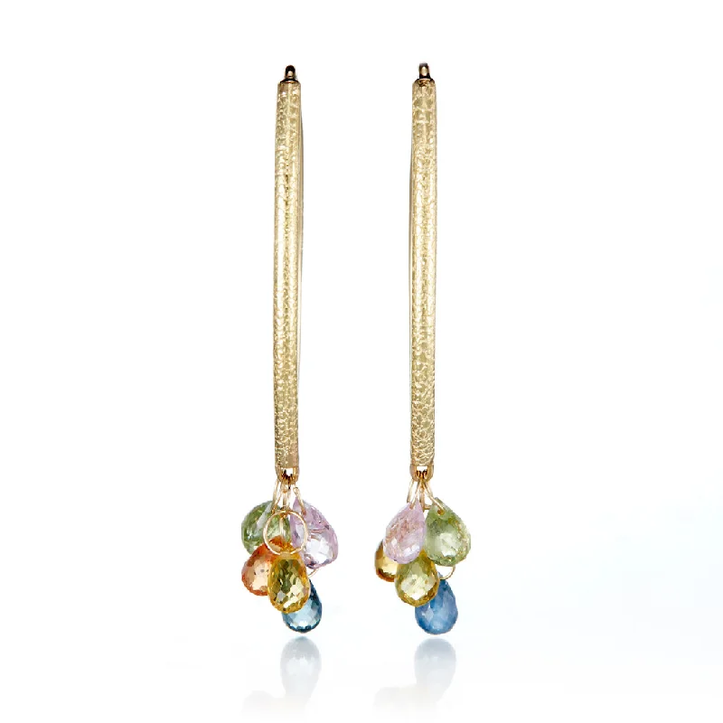 Women’s floral earrings-Multi-Color Sapphire Navette Earrings