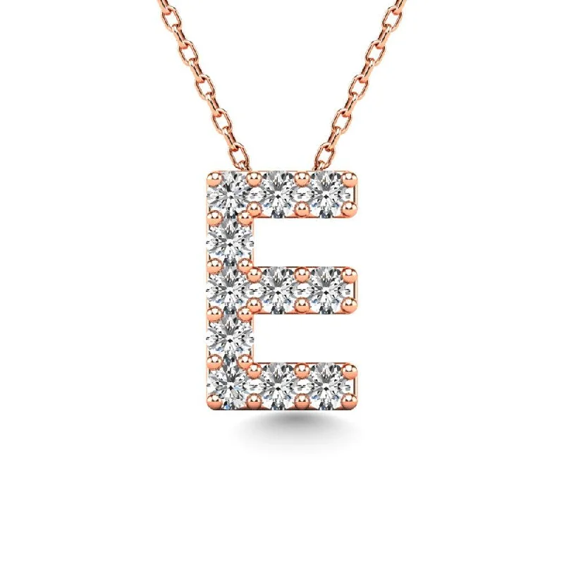 Women’s star necklace-Diamond 1/10 Ct.Tw. Letter E Pendant in 14K Rose Gold"