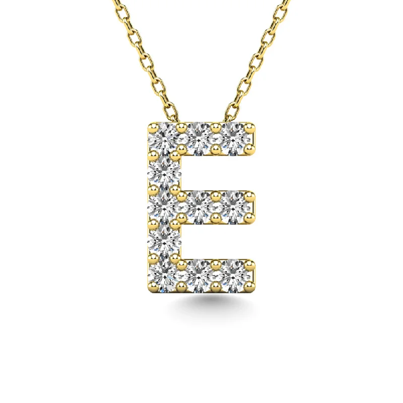 Women’s diamond pendant necklace-Diamond 1/10 Ct.Tw. Letter E Pendant in 14K Yellow Gold""