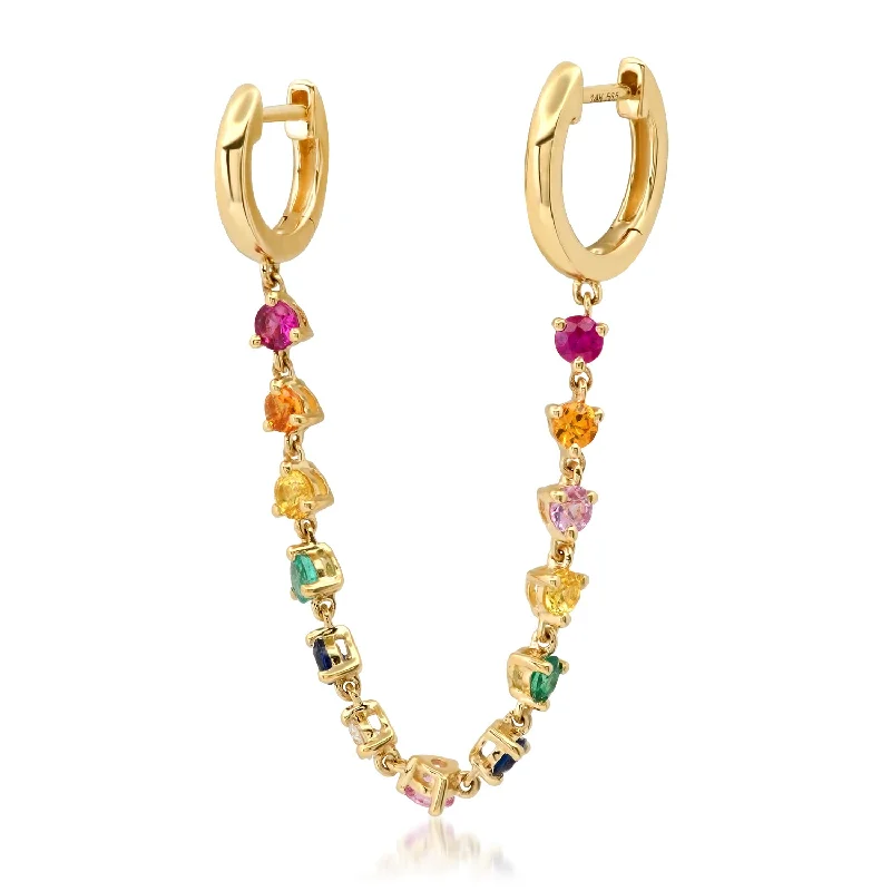 Women’s gold diamond earrings-Rainbow Huggie Earring