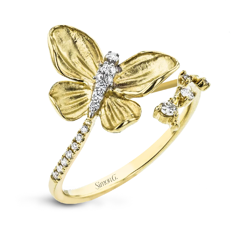 Women’s colored diamond engagement ring-Monarch Butterfly Ring In 18k Gold With Diamonds LR2767