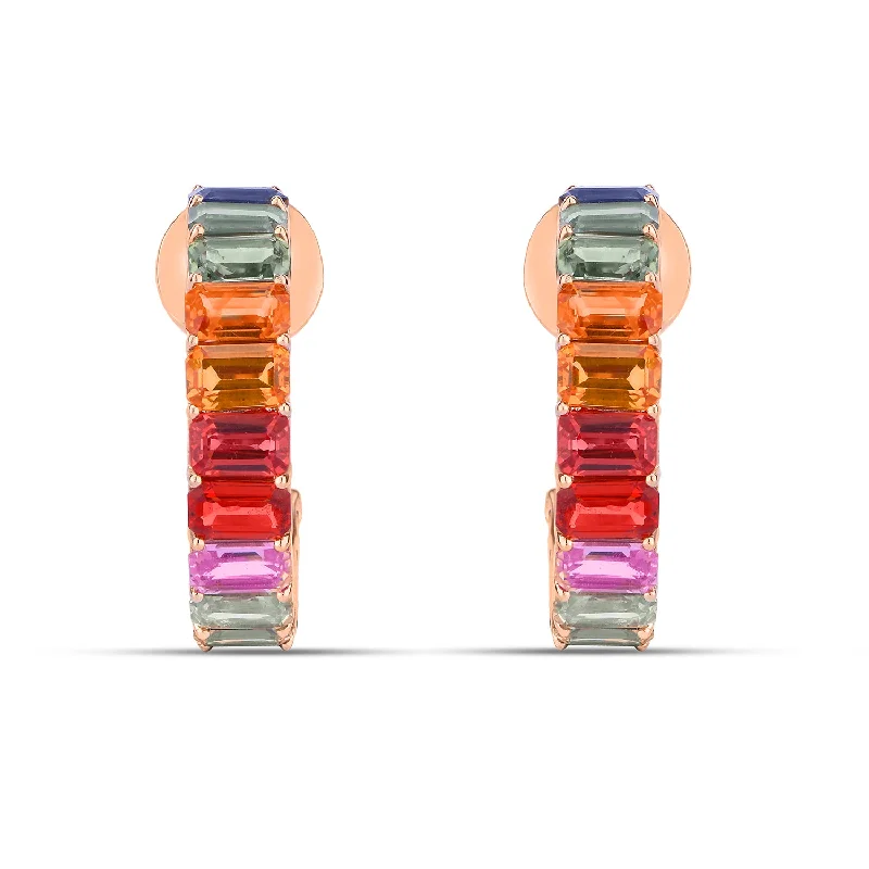 Women’s round earrings-Rainbow Sapphire Earrings