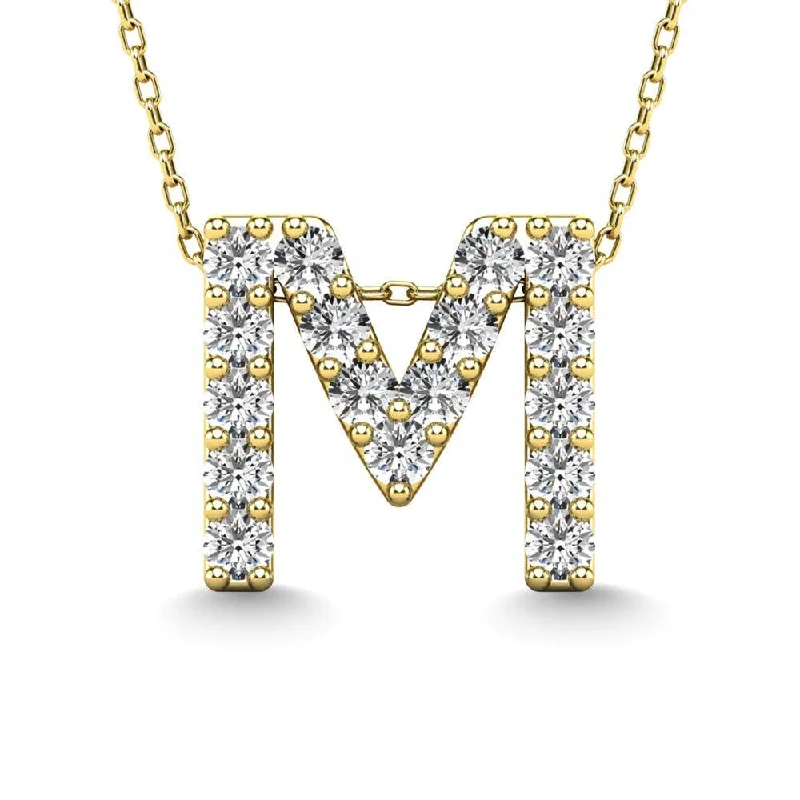 Women’s dainty necklace-Diamond 1/6 Ct.Tw. Letter M Pendant in 14K Yellow Gold"