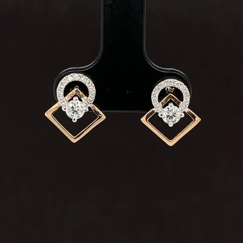 Women’s luxury earrings set-Diamond 0.41ctw Eclipse Halo Square Earrings in 18k Two Tone Gold - #279 - ERDIA345998