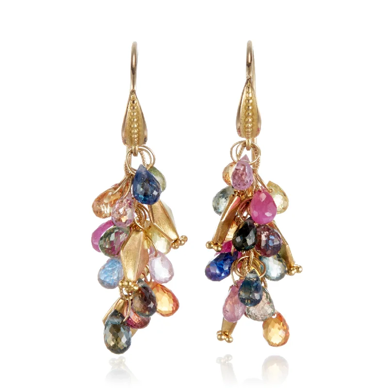 Women’s sterling silver earrings-Multi-Color Sapphire Briolette Earrings