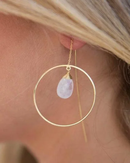 Women’s classic earrings-Moonstone Threader Earrings ~ 18k Gold Plated~ ME104