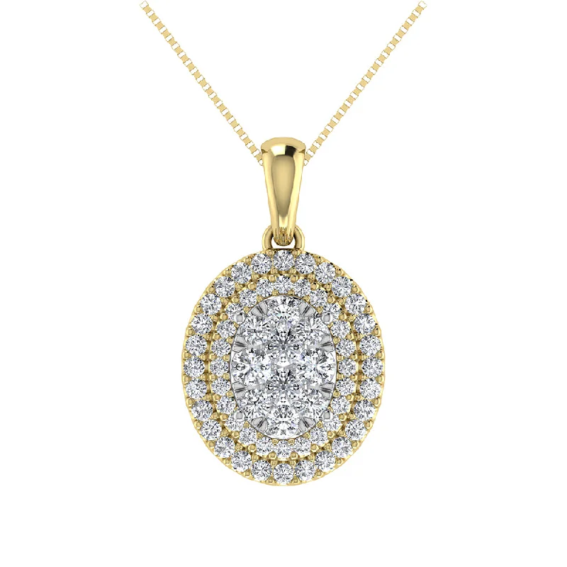 Women’s sapphire necklace-Diamond 3/4 Ct.Tw. Oval Shape Cluster Pendant in 10K Yellow Gold