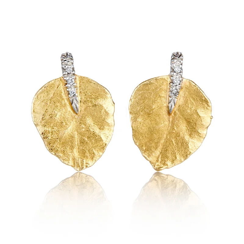 Women’s large earrings-Diamond Aspen Leaf Earrings