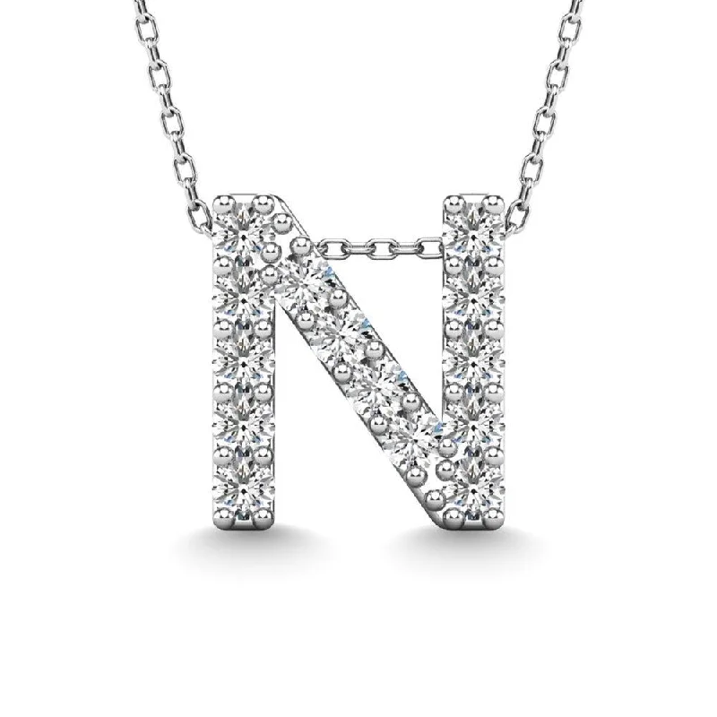 Women’s bar necklace-Diamond 1/6 Ct.Tw. Letter N Pendant in 14K White Gold"