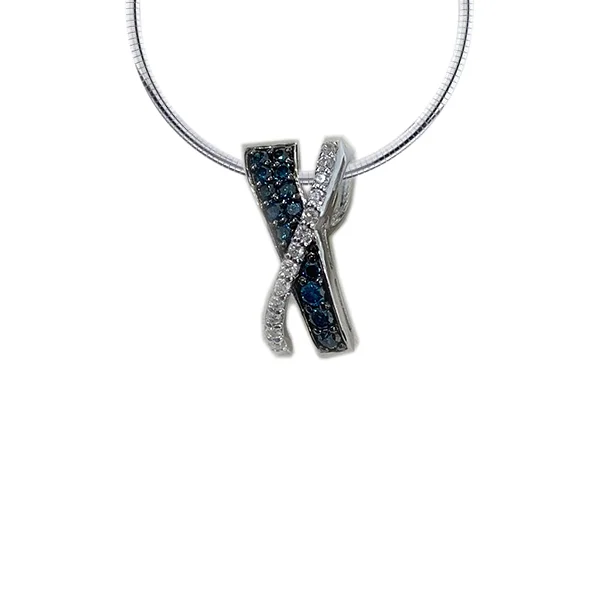 Women’s artistic necklace-14k White Gold Blue Diamond Pendant