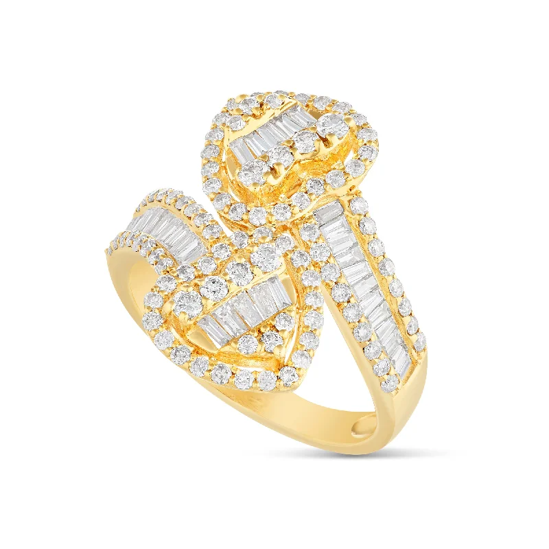 Women’s radiant cut engagement ring-14k Gold Baguette Diamond Heart Wrap Ring