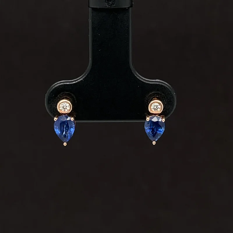 Women’s diamond earrings-Teardrop Sapphire & Diamond Bezel 2-Stone Earrings in 18k Yellow Gold - (#327-199 - HESAP000692)