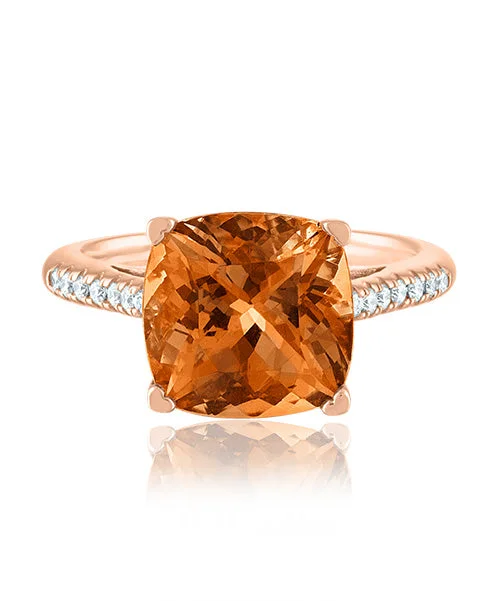 Women’s contemporary engagement ring-Citrine Cushion Shaped Ring with Diamonds 308-JSA