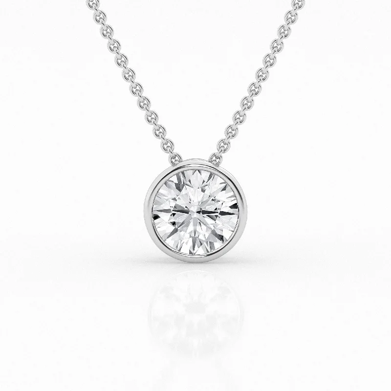 Women’s engraved necklace-2 ct Round Lab Diamond Centre Stone Bezel Pendant by Mercury Rings