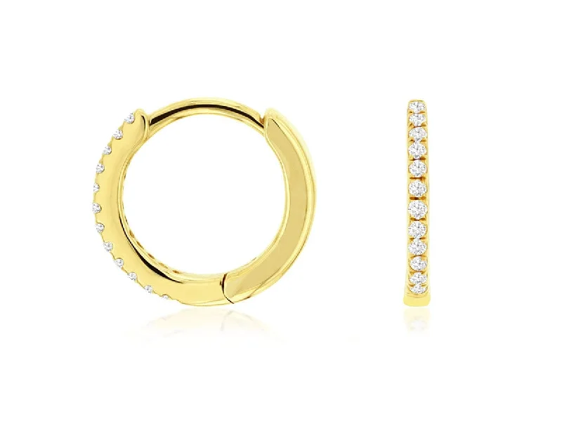 Women’s dangling earrings-14K Yellow Gold Diamond Hoop Earrings 9.5MM