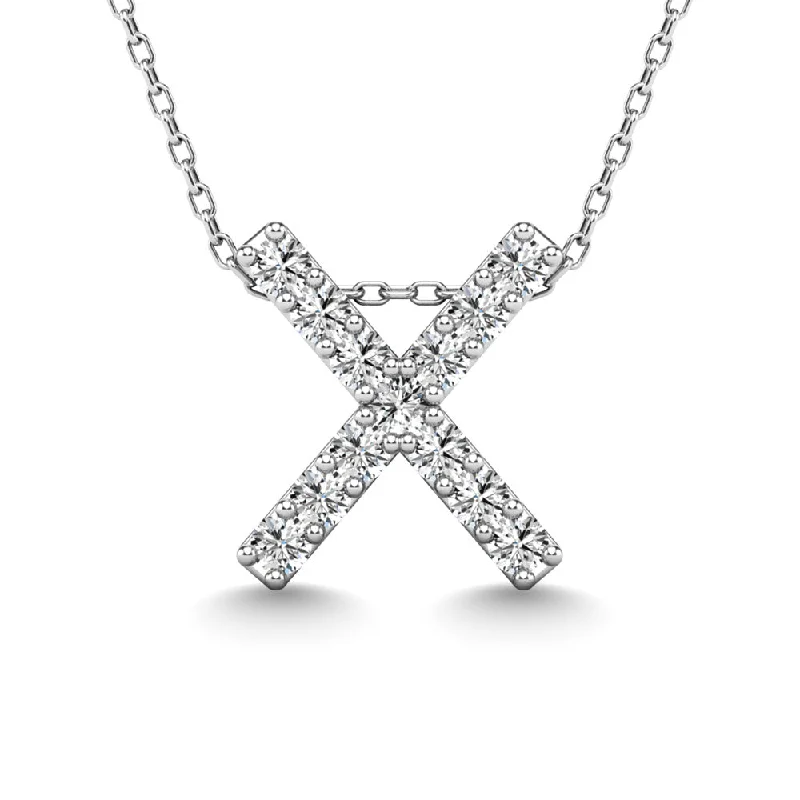 Women’s layered necklace-Diamond 1/8 Ct.Tw. Letter X Pendant in 14K White Gold""