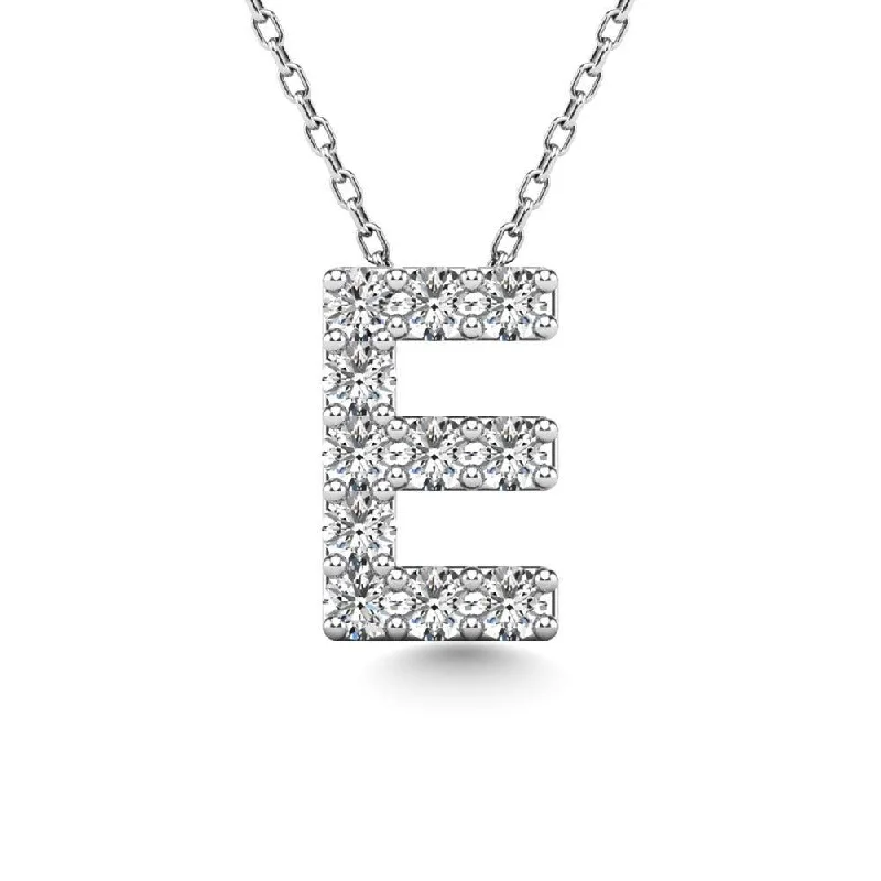 Women’s infinity necklace-Diamond 1/10 Ct.Tw. Letter E Pendant in 14K White Gold"