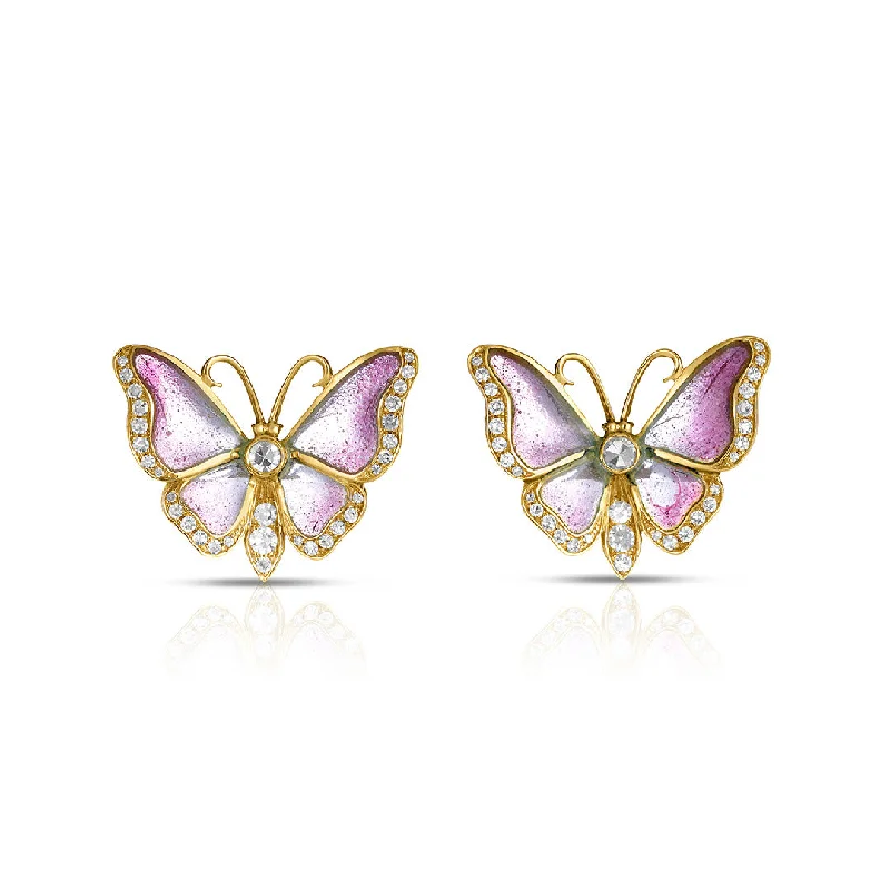 Women’s celestial earrings-Plique-à-Jour Diamond Butterfly Earrings