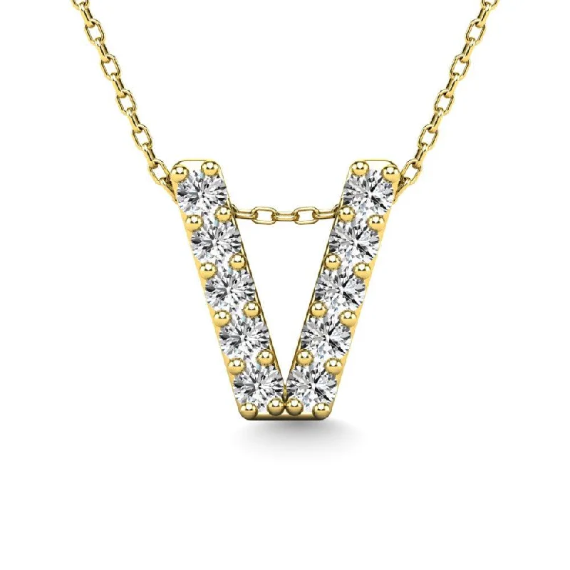 Women’s choker necklace-Diamond 1/10 Ct.Tw. Letter V Pendant in 14K Yellow Gold"