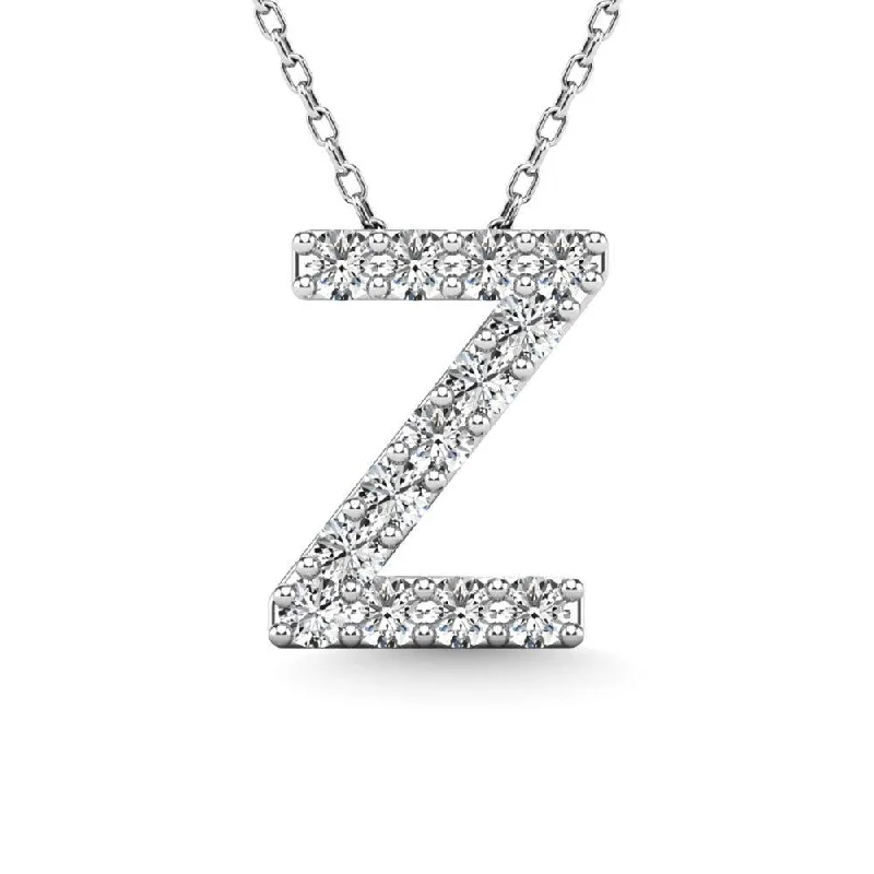 Women’s minimal pendant necklace-Diamond 1/8 Ct.Tw. Letter Z Pendant in 14K White Gold"