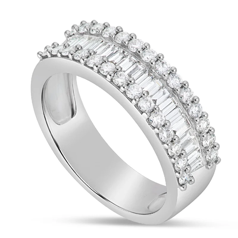 Women’s cushion-shaped diamond engagement ring-18K White Gold 0.96ct Baguette Diamond Half Eternity Ring