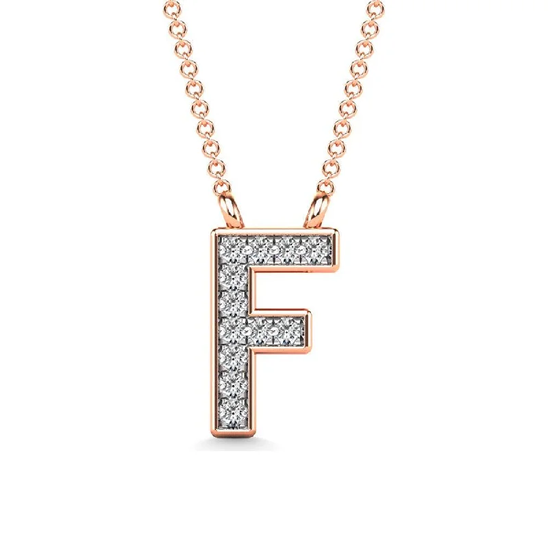 Women’s geometric necklace-Diamond 1/20 Ct.Tw. Letter F Pendant in 10K Rose Gold