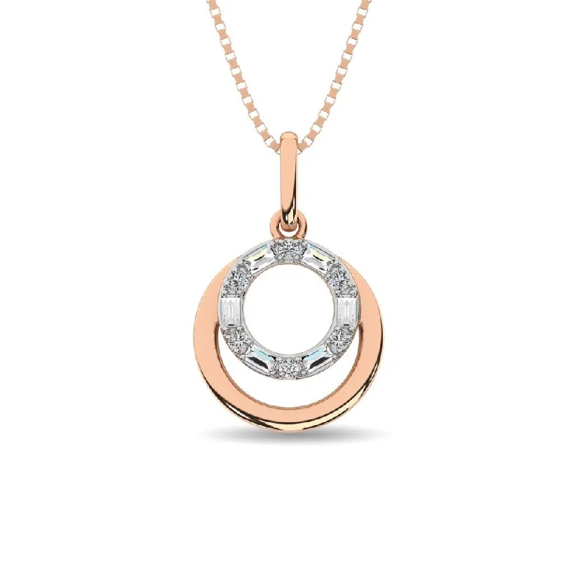 Women’s luxurious necklace-Diamond 1/10 Ct.Tw. Round and Baguette Fashion Pendant in 14K Two Tone Gold