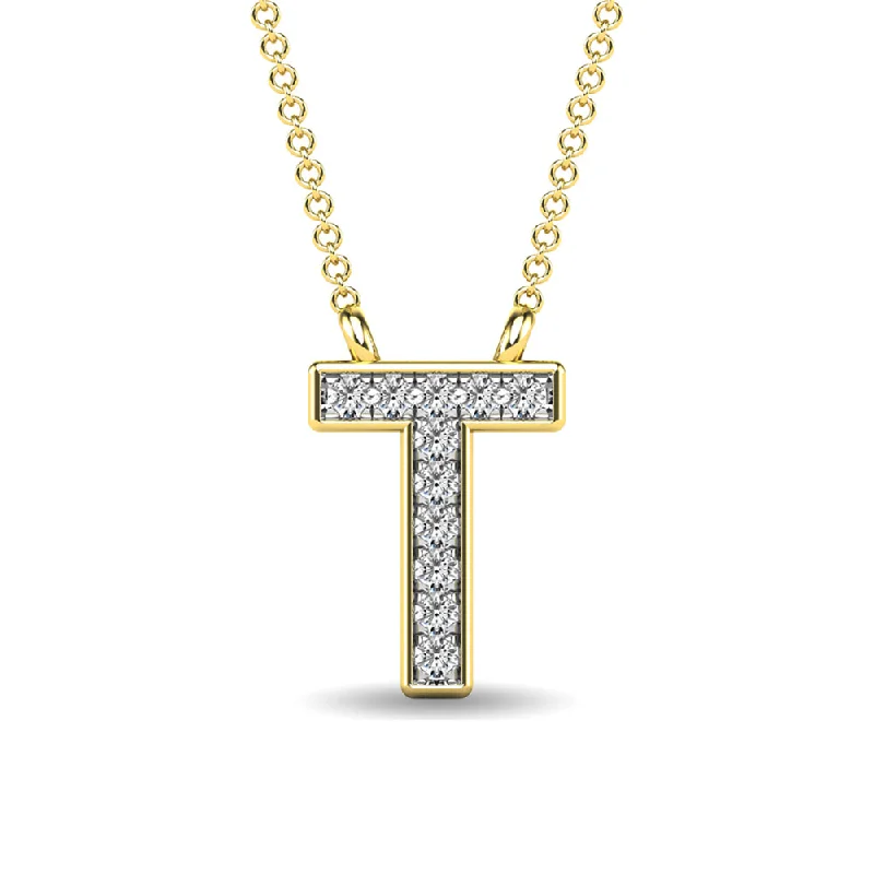 Women’s anniversary necklace-Diamond 1/20 Ct.Tw. Letter T Pendant in 10K Yellow Gold""