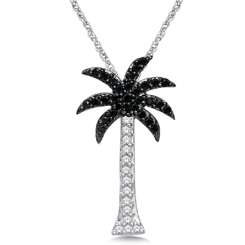 Women’s diamond choker necklace-14K White Gold 1/4 Ct.Tw. Diamond Palm Tree Pendant