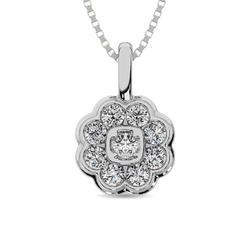 Women’s butterfly necklace-Diamond 1/4 ct tw Flower Pendant in 10K White Gold