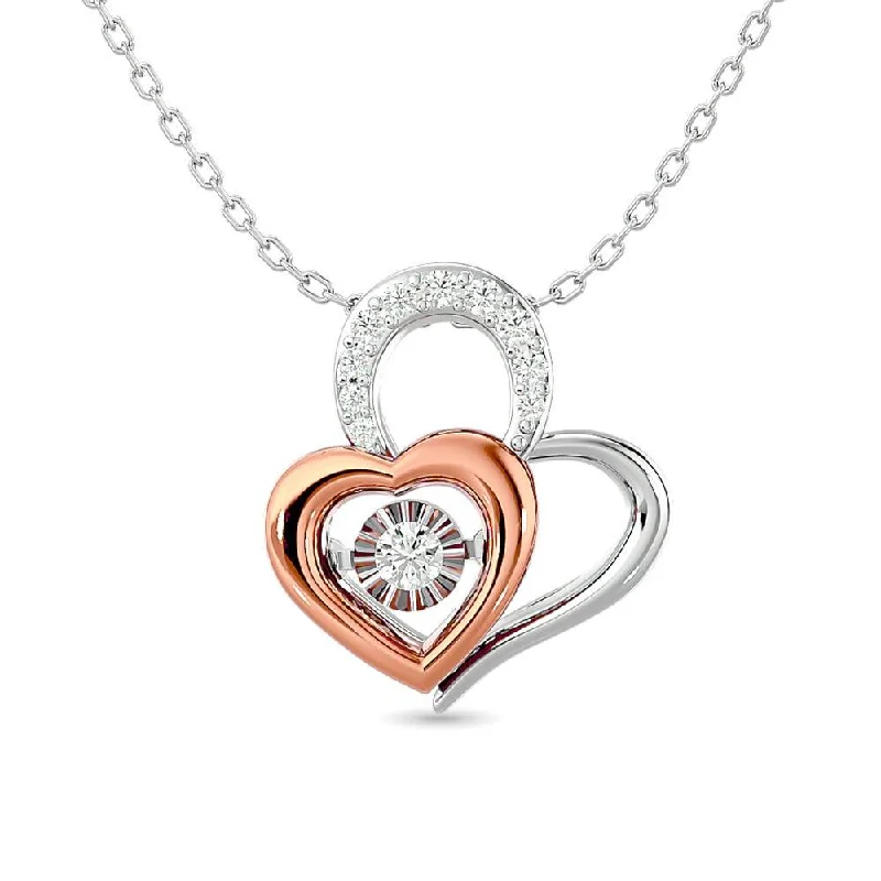 Women’s statement gold necklace-Diamond Shimmering Duel Heart Pendant 1/6 ct tw in 10K White Gold